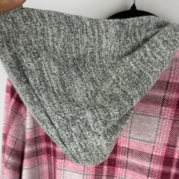 No Boundaries Pink & Gray Plaid Hooded Button & Zip Flannel Shirt Size Large - Picture 14 of 15